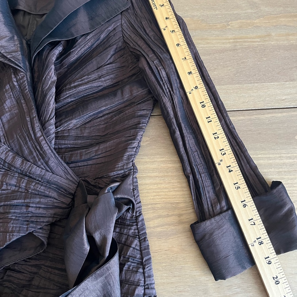 CACHET Vintage Copper Brown Satin Crop Crossover Wrap Jacket Top Lined Women’s 8 - Picture 9 of 11